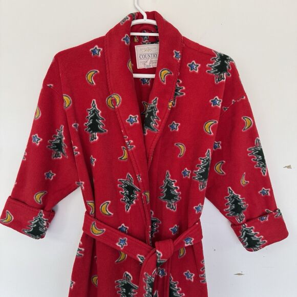 Erika Taylor Country Full Length Christmas Tree Fleece Warm Robe Red EUC Size L - Picture 4 of 13
